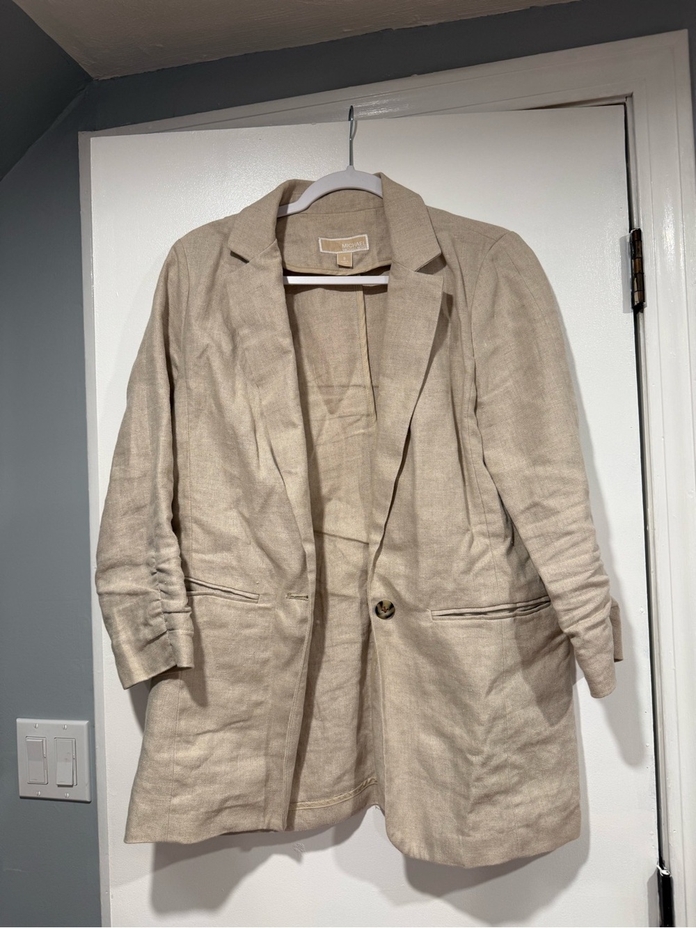 MICHAEL Michael Kors Beige Linen-Blend Single-Button Blazer